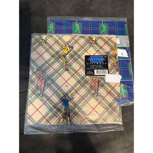 ARTFAIRE GIFT WRAP 2 Full Size‎ Sheets Golfers Plaid Beige Red Blue Yellow